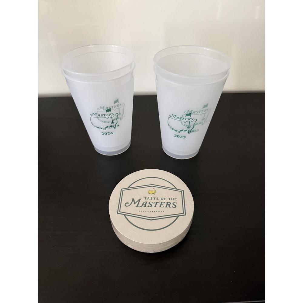 Masters 2025 2026 Souvenir Cup Lot 4 Cups w/ New Sealed 12 Coaster Set